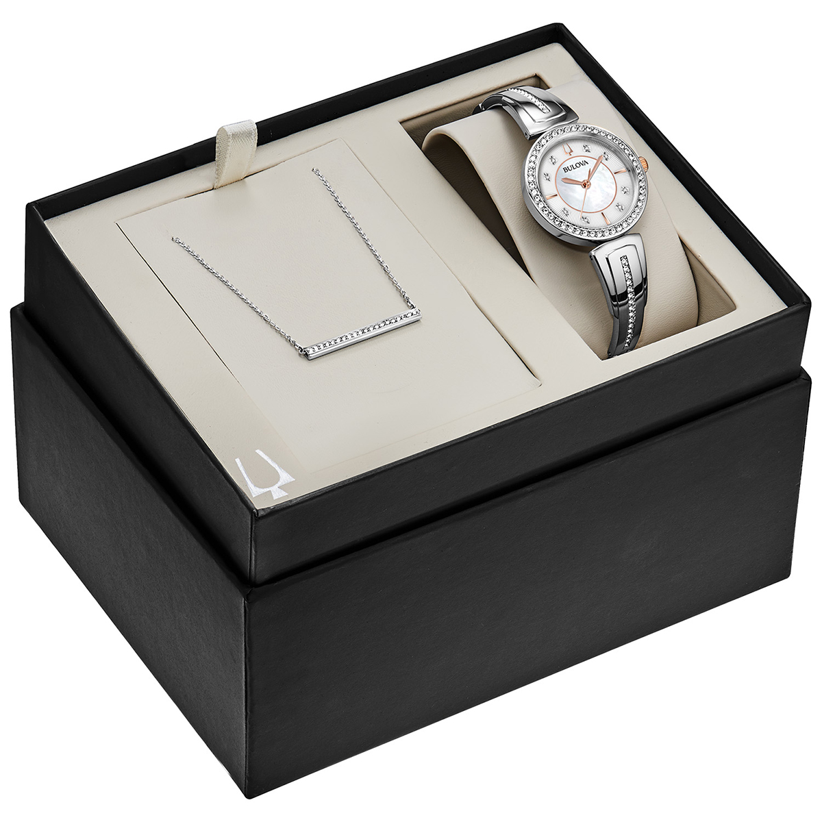 Womens Bulova Crystal Accent Watch And Necklace Box Set - 98X126