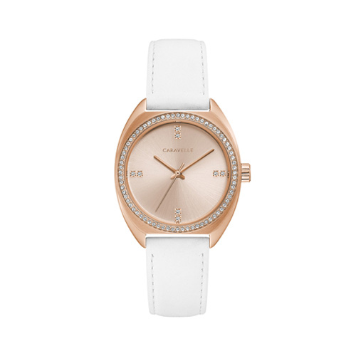 Womens Caravelle White Leather Strap Watch - 44L251