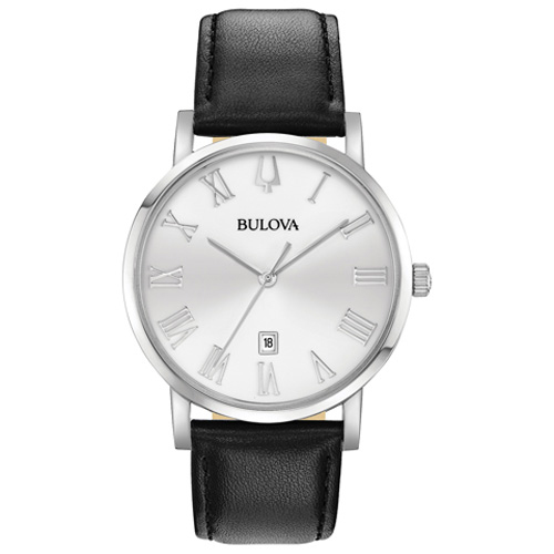 Mens Bulova American Clipper Black Leather Strap Watch - 96B312