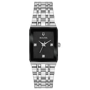 Womens Bulova Quadra Black Dial Bracelet Watch - 96P202