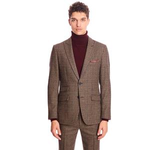 Mens Paisley & Gray(R) Plaid Peak Suit Jacket - Teal/Brown