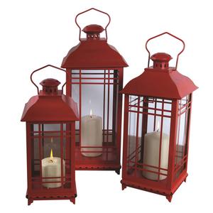 Melrose Traditional Red Metal Lanterns - Set of 3