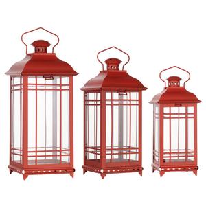 Melrose Traditional Red Metal Lanterns - Set of 3 alternate view