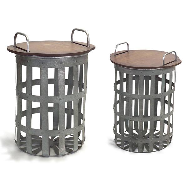 Melrose Rustic Accent Side Basket Tables - Set of 2