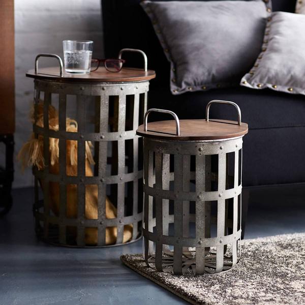 Melrose Rustic Accent Side Basket Tables - Set of 2 alternate view