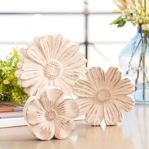 Melrose White Washed Stone Flower Decor - Set of 3 alternate view