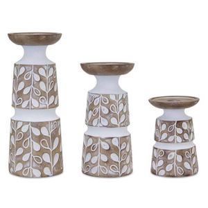 Melrose Wooden Leaf Pattern Candle Holders - Set of 3