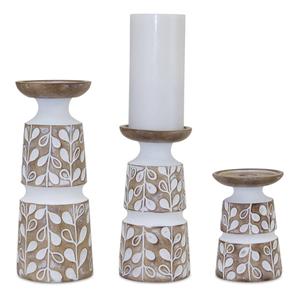 Melrose Wooden Leaf Pattern Candle Holders - Set of 3 alternate view