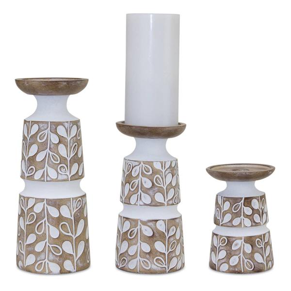 Melrose Wooden Leaf Pattern Candle Holders - Set of 3 alternate view