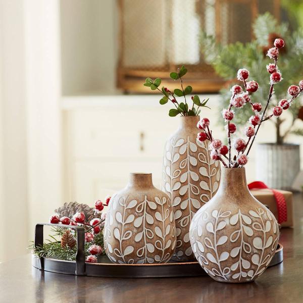 Melrose Wooden Leaf Print Vase - Set of 3