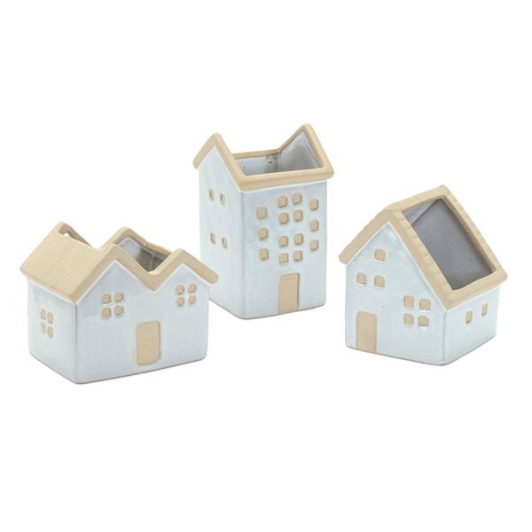 Melrose Neutral Porcelain House Planter - Set of 3