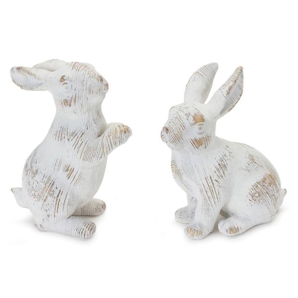 Melrose White Washed Rabbit Figurine - Set of 2