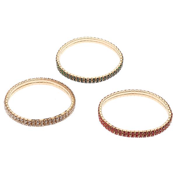 Red/Green/Crystal 3pk. Stretch Bracelets