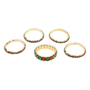 5pk. Red/Green Rhinestone Holiday Stretch Bracelet Set