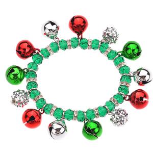 Silver-Tone with Red & Green Bells Stretch Bracelet