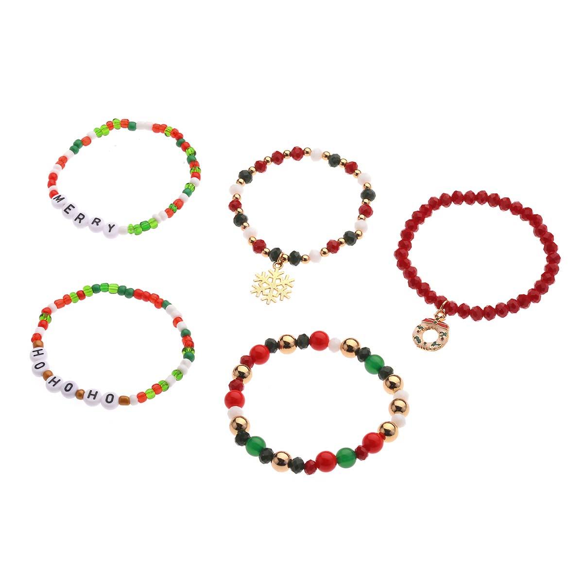 Holiday Beaded 5pc. Stretch Bracelet Set with Charms