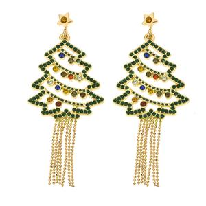 Rhinestone Fringe Christmas Tree Earrings