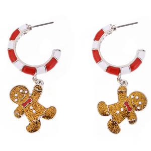 Gingerbread Man Candy Cane Hoop Earrings
