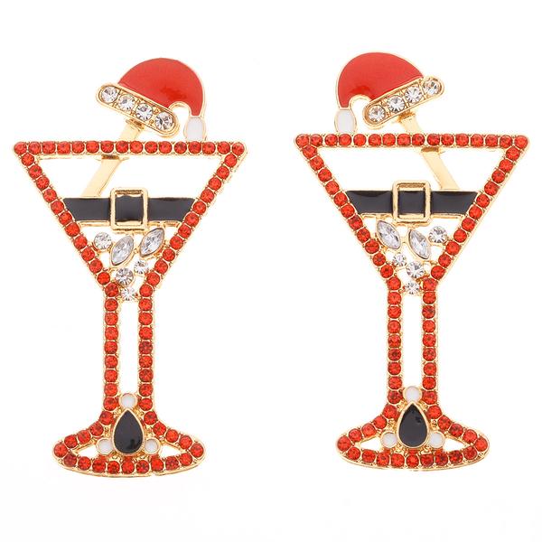 Santa Martini Glass Drop Earrings