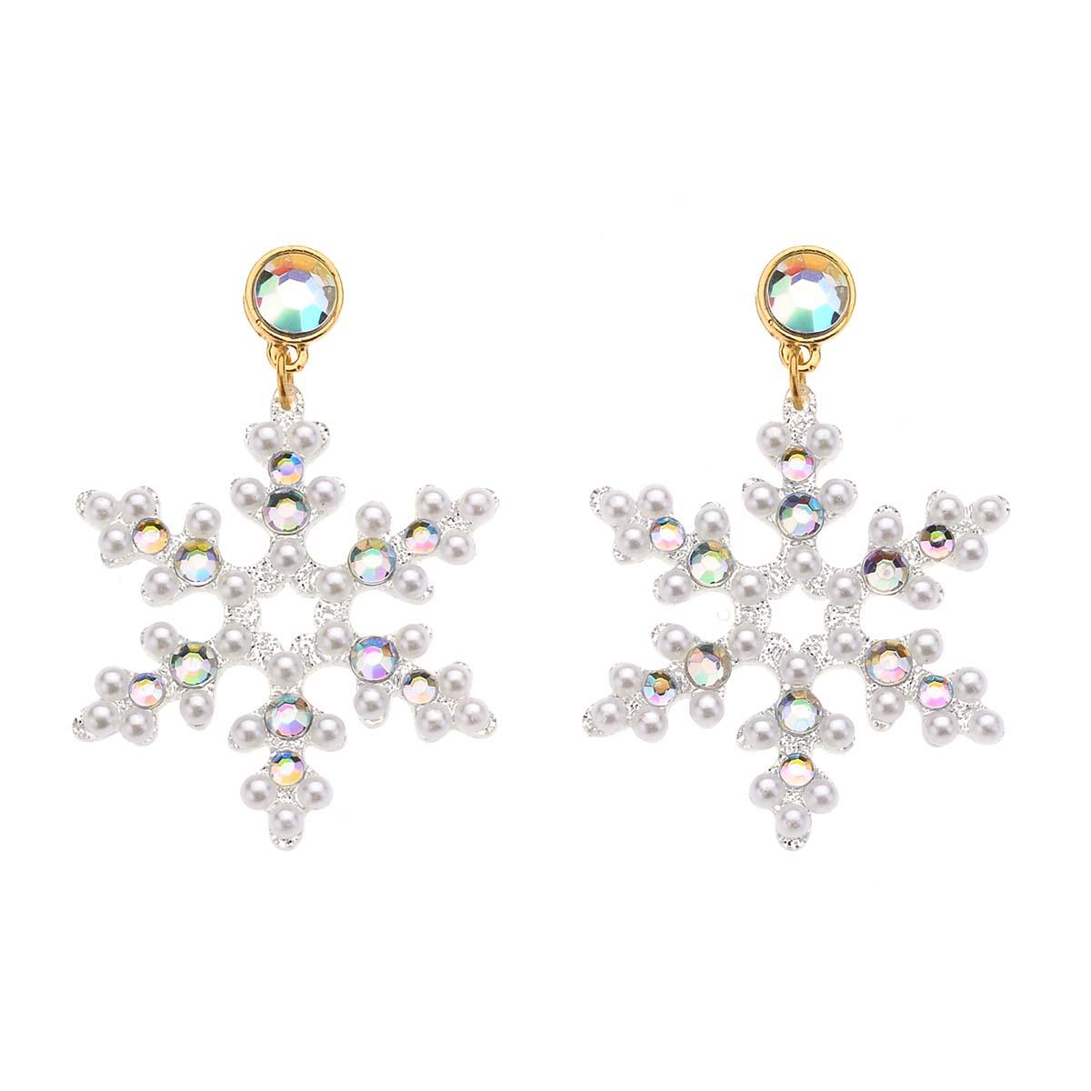 Snowflake Dangle Earrings with Pearl & Stone Detail