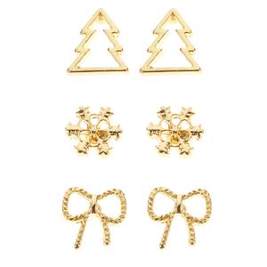Bow, Tree, & Snowflake Trio Stud Earrings