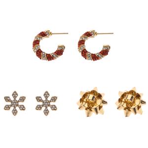 Candy Cane Hoop/Snowflake/Gold Bow Multiple Earring Set