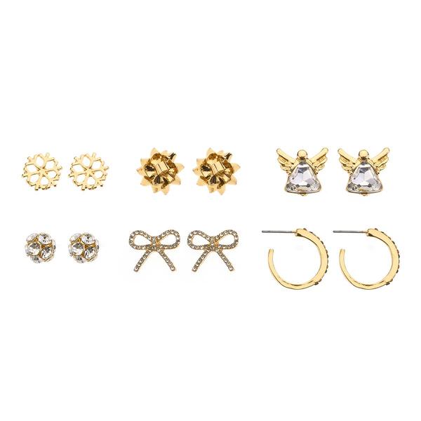 Gold & Crystal Holiday 6pr. Multi-Design Earrings Set