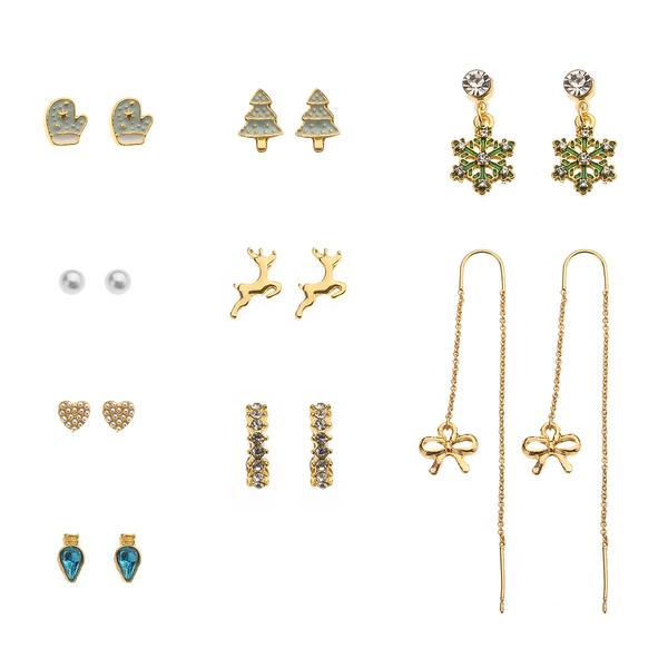 9pr. Gold Multi-Design Festive Earrings Set