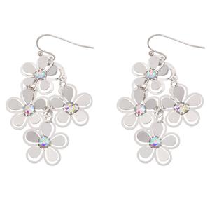 Ashley Silver-Tone AB Crystal 3-Tier Flower Dangle Earrings