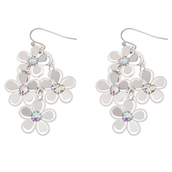 Ashley Silver-Tone AB Crystal 3-Tier Flower Dangle Earrings