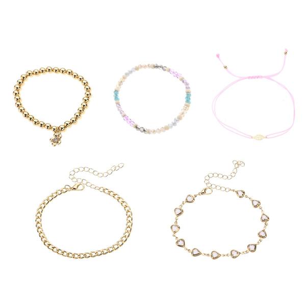 Ashley 5pk. Gold-Tone Beaded Chain/Stretch & Cord Bracelet Set