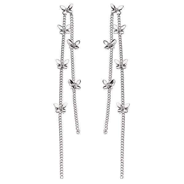 Ashley Silver-Tone Butterfly Chain Fringe Earrings