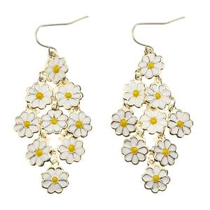 Ashley Gold-Tone White & Yellow Daisy Flower Dangle Earrings