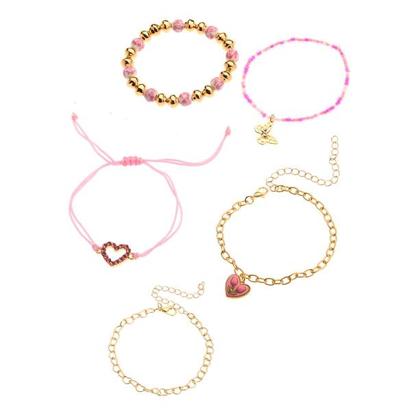 Ashley Pink & Gold-Tone Charm Beaded Bracelet Stack