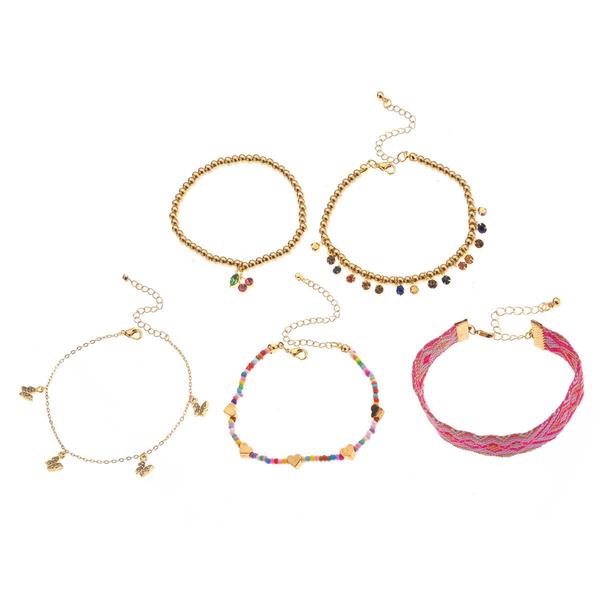 Ashley Pink & Gold-Tone Charm Beaded Bracelet Stack