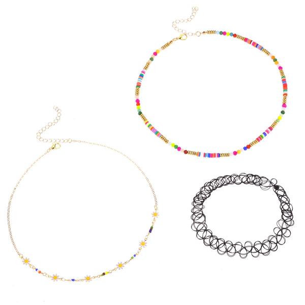 Ashley Trio Multi-Colored Flower Charm Beaded Choker Set