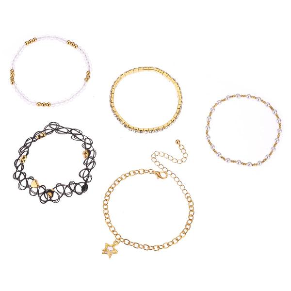 Ashley Gold-Tone Chain & Pearl Beaded Charm Choker Set