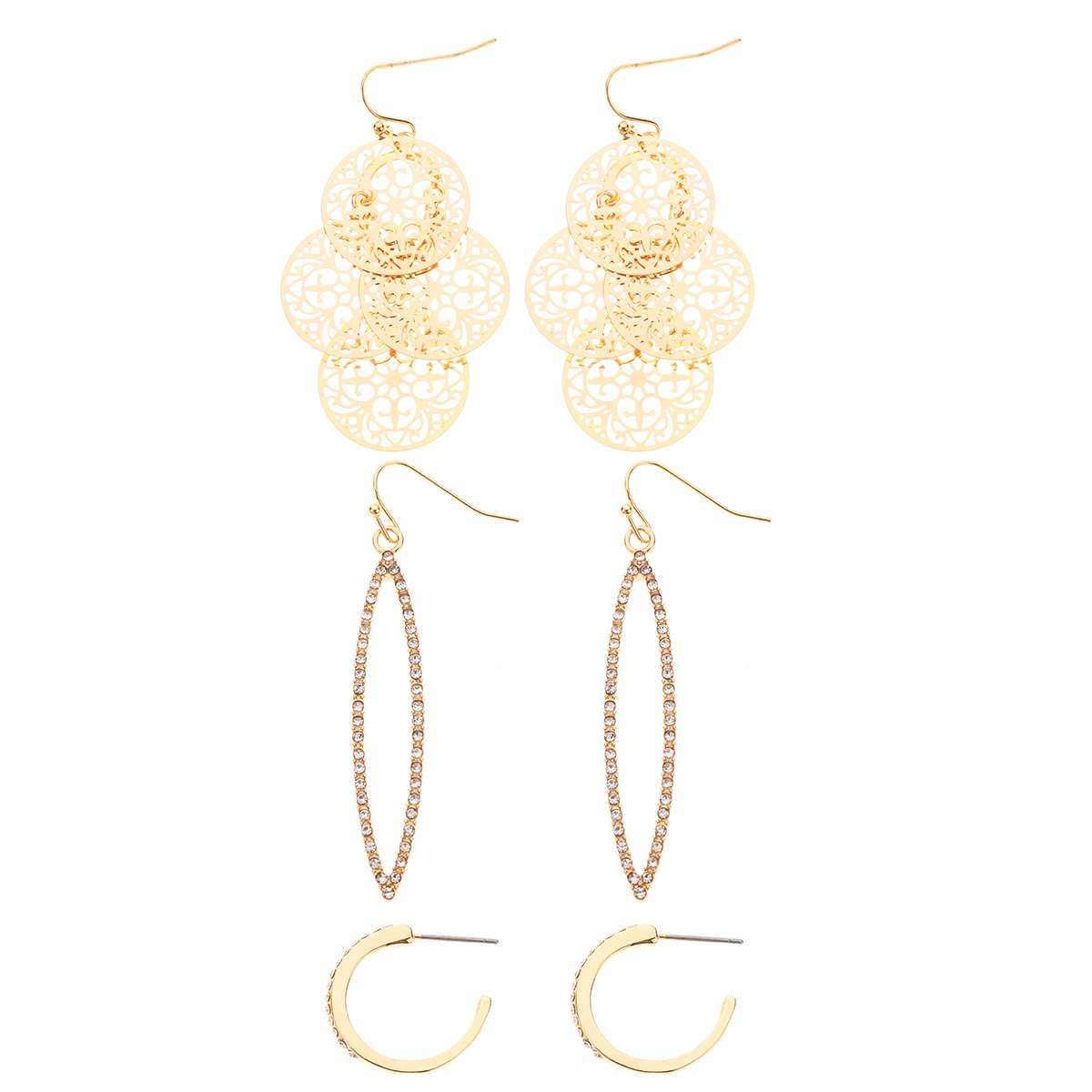 Ashley Cooper(tm) 3pr. Gold Hoops & Drop Filigree Earrings