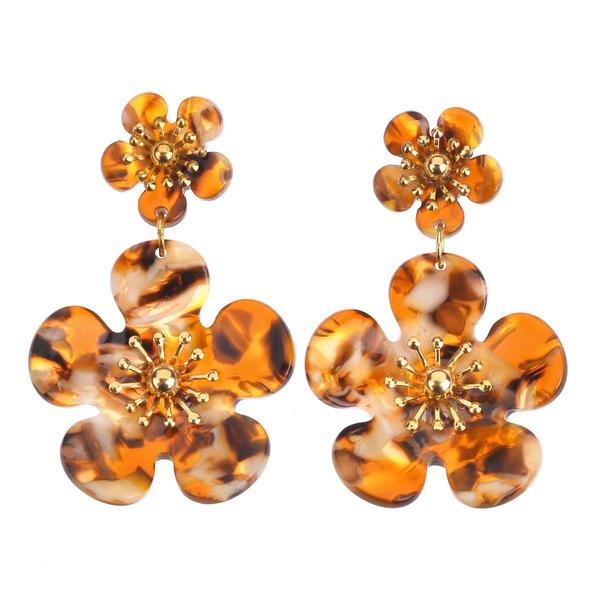 Ashley Cooper(tm) Resin Tortoise & Gold-Tone Flower Drop Earrings