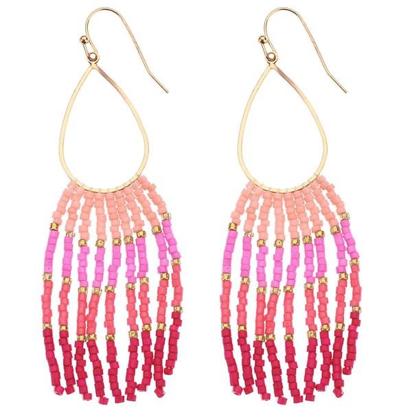 Ashley Cooper(tm) Pink Ombre Seed Bead Teardrop Fringe Earrings
