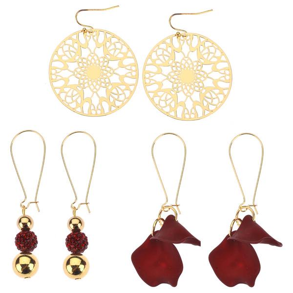 Ashley Cooper(tm) Trio Gold-Tone & Red Beaded Dangle Earrings Set