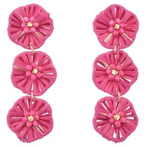 Ashley Cooper(tm) Pink Raffia Flower Tier Earrings