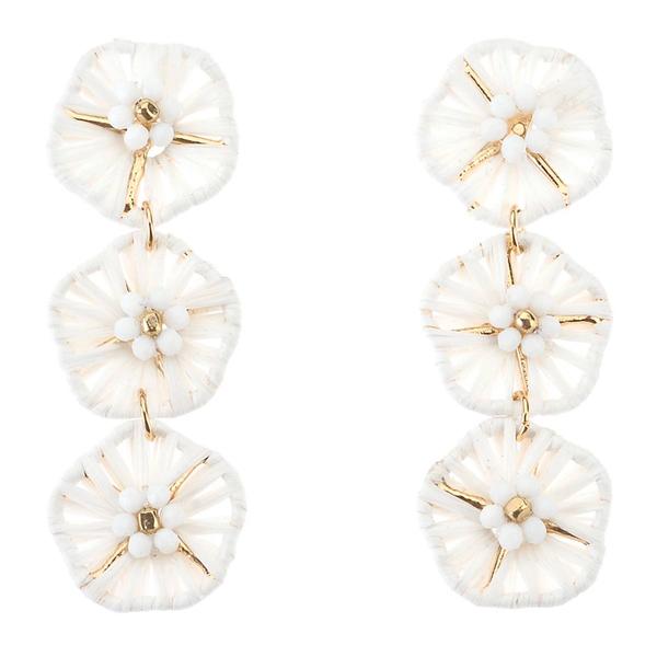 Ashley Cooper(tm) White 3 Tier Raffia Flower Earrings