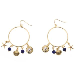 Ashley Cooper(tm) Blue Gold-Tone Hoop Sea Life Charm Earrings