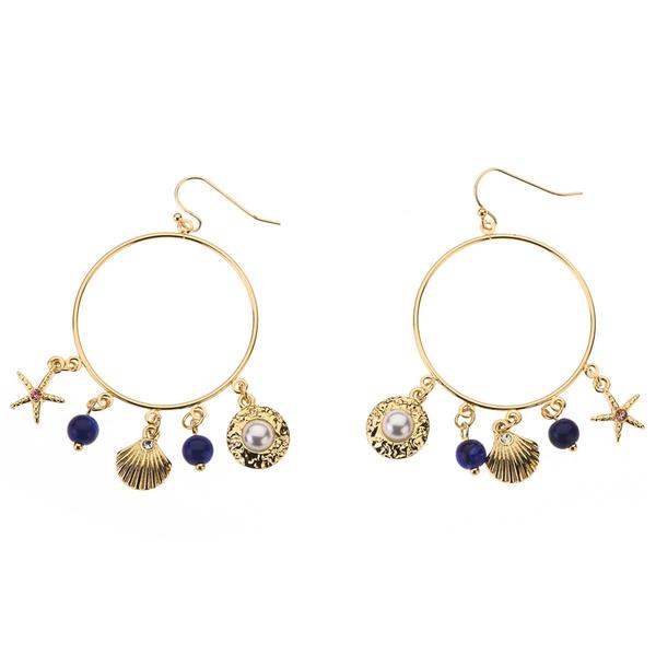 Ashley Cooper(tm) Blue Gold-Tone Hoop Sea Life Charm Earrings