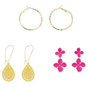 Ashley Cooper(tm) Tri-Tone Pink Flower Filigree Hoop Earrings Set