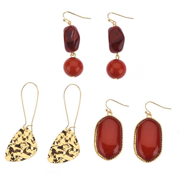 Ashley Cooper(tm) Trio Gold-Tone & Red Beaded Dangle Earrings Set