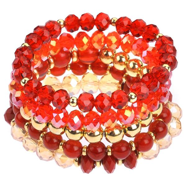 Ashley Cooper(tm) Red/Pink/Gold-Tone Beaded Stretch Bracelet Set