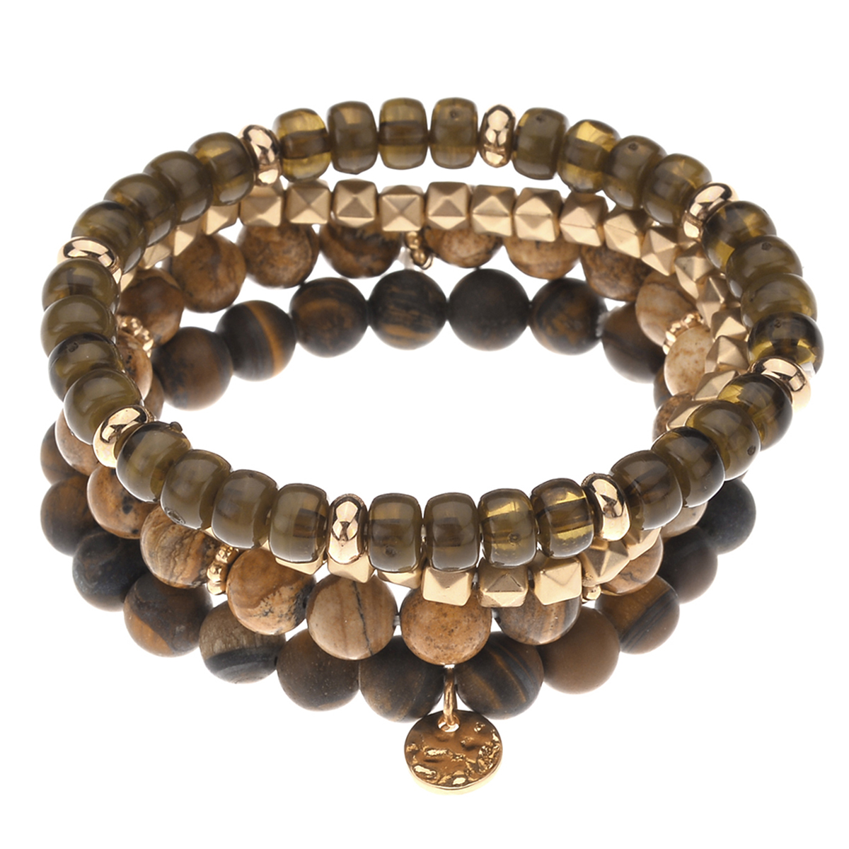 Ashley Cooper(tm) 4pc. Brown Wood & Gold Stretch Bracelet Set