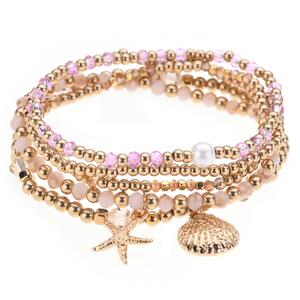 Ashley Cooper(tm) Gold-Tone & Pink Beaded Sealife 5pc. Bracelet Set